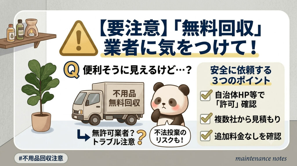 無料廃棄業者への注意喚起のイラスト